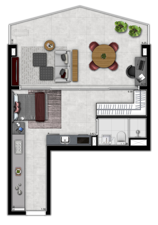 Planta 04 - 1 dorm 43m� - studio