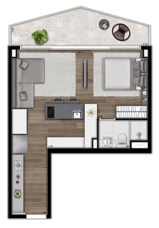 Planta 06 - 1 dorm 43m� - studio op��o