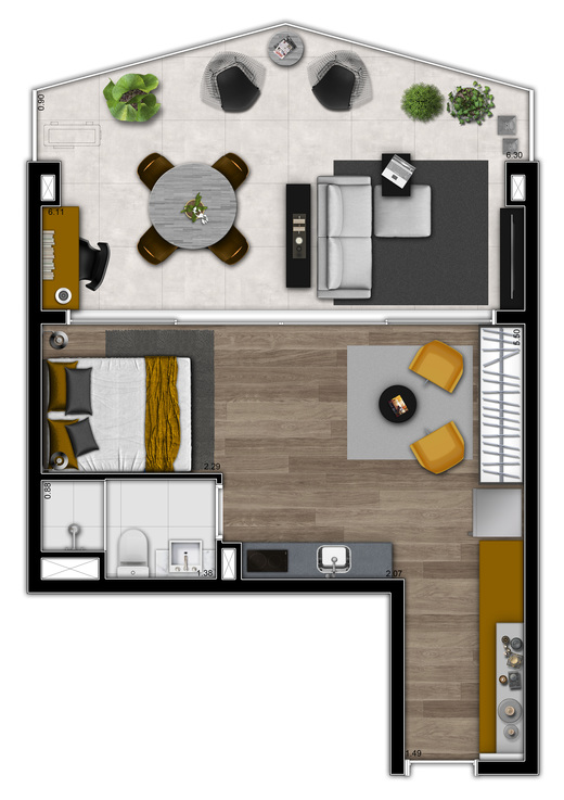 Planta 07 -1 dorm 46m� - studio
