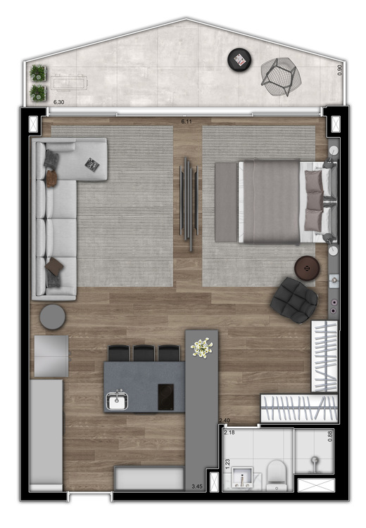 Planta 10 - 1 dorm 57m� - studio op��o