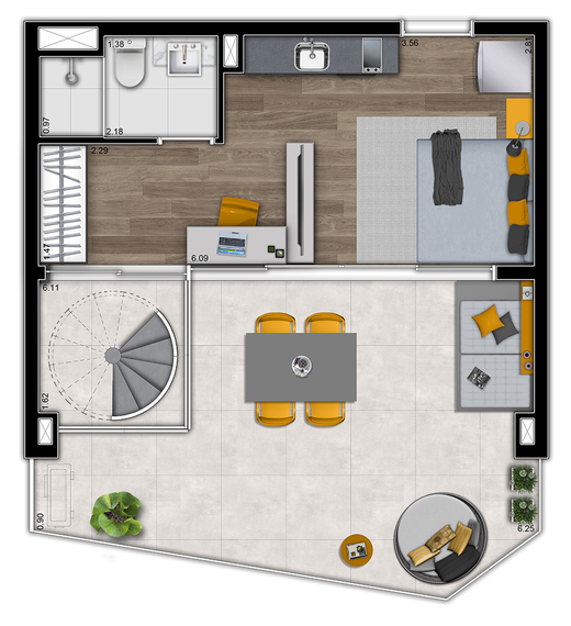 Planta 11 - 1 dorm 61m� - cobertura inferior