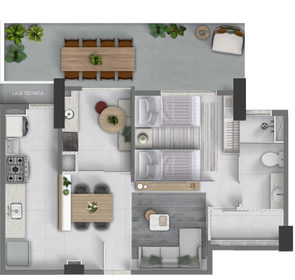 Planta 03 - 1 dorm 44 m�