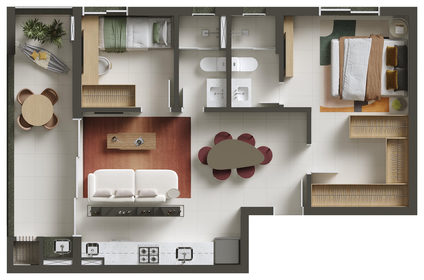 Planta 08 - 2 quartos com 1 suíte 67,53m²
