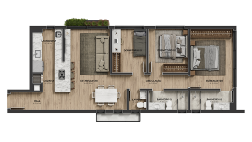 Planta 01 - 3 dorm 93m²