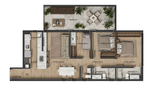 Planta 02 - 3 dorm 116m² - garden