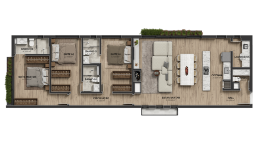 Planta 03 - 3 dorm 127m²