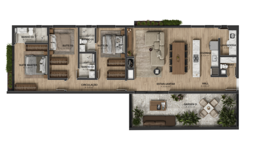 Planta 04 - 3 dorm 155m² - garden