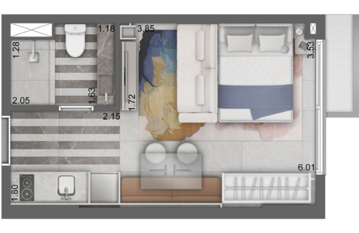 Planta 01 - 1 dorm 25m� - studio