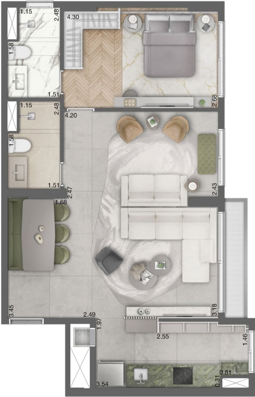 Planta 03 - 1 dorm 68m� - op��o