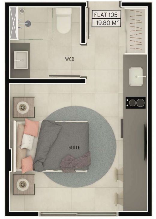Planta 01 - 1 dorm 19,80m² - studio