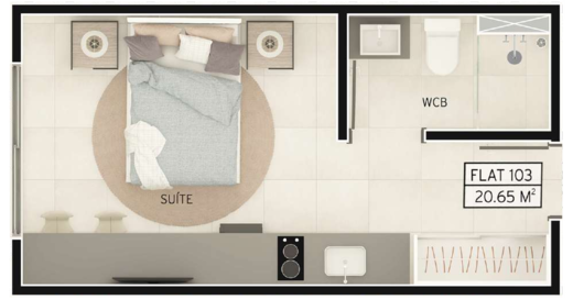 Planta 02 - 1 dorm 20,65m² - studio