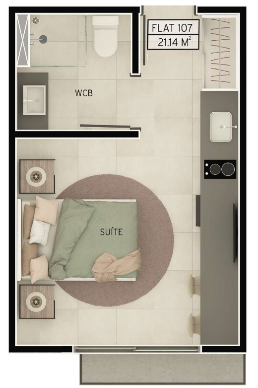 Planta 03 - 1 dorm 21,14m² - studio