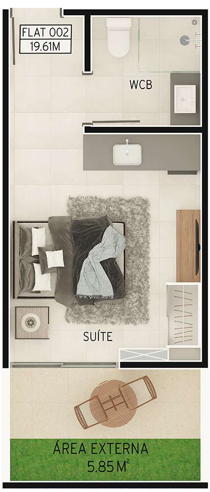 Planta 04 - 1 dorm 25,46m² - garden