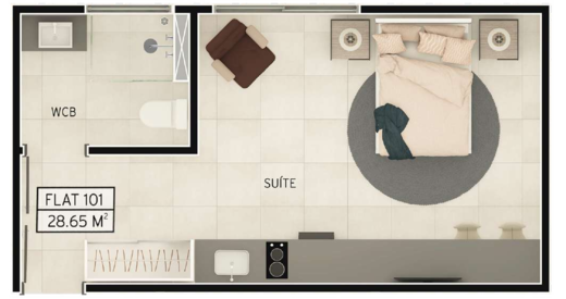 Planta 06 - 1 dorm 28,65m² - studio