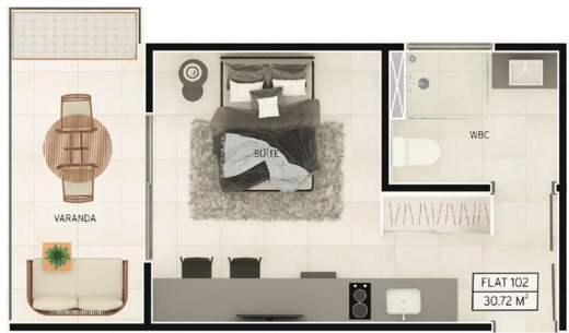 Planta 07 - 1 dorm 30,72m² - studio