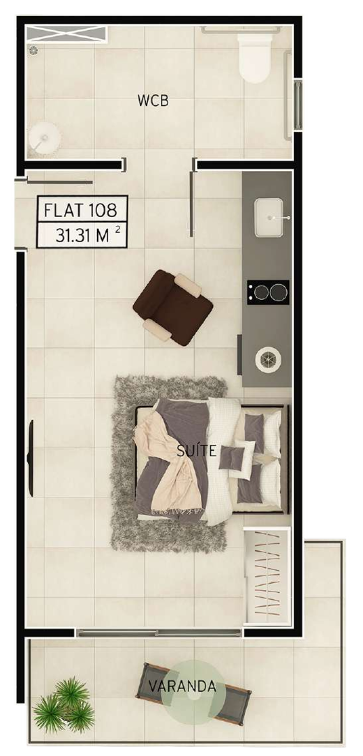 Planta 08 - 1 dorm 31,31m² - studio