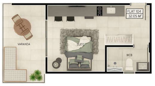 Planta 09 - 1 dorm 32,05m² - studio
