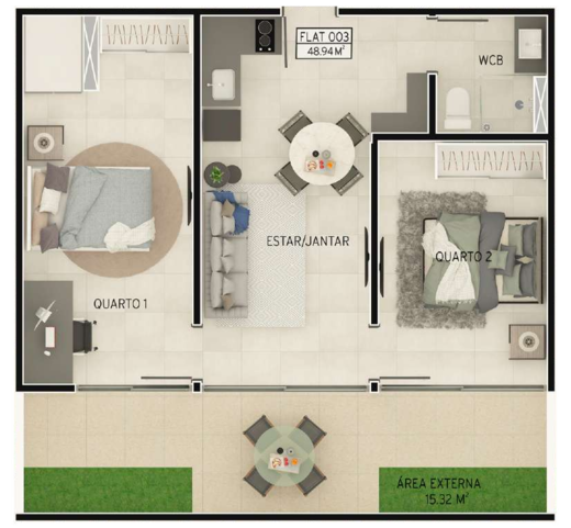 Planta 10 - 2 dorm 64,26m² - garden