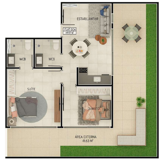 Planta 11 - 2 dorm 91,6m² - garden