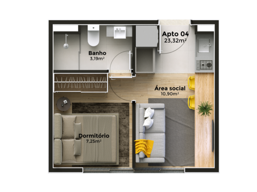 Planta 02 - 1 dorm 23,32m�