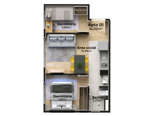 Planta 03 - 2 dorm 34,32m�