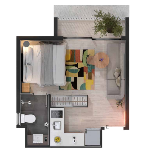 Planta 02 - 1 dorm 27,67m� - studio