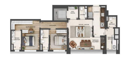 Planta 02 - 2 dorm 98m�