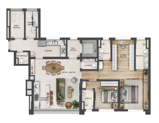 Planta 05 - 2 dorm 133m�