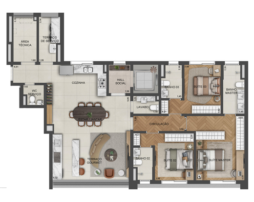 Planta 06 - 3 dorm 133m�