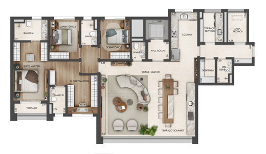 Planta 09 - 3 dorm 180m�