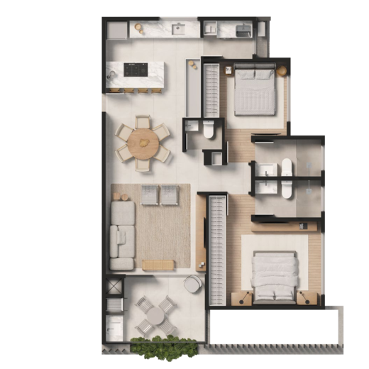 Planta 01 - 2 dorm 91,33m²