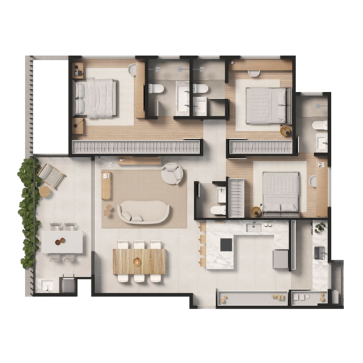 Planta 03 - 3 dorm 132,16m²