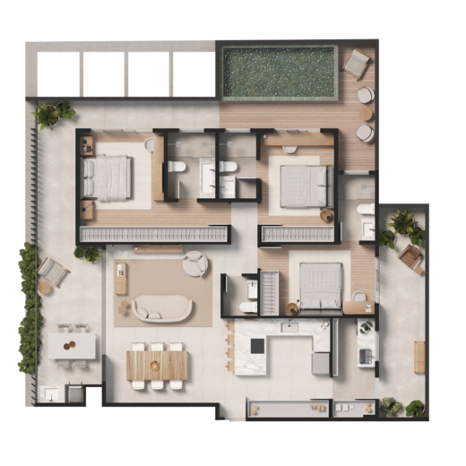 Planta 05 - 3 dorm 184,64m² - garden