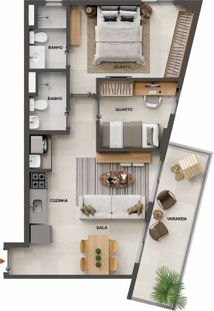 Planta 18 - 2 dorm 59,24m²