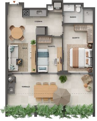 Planta 20 - 2 dorm 64,56m² - garden