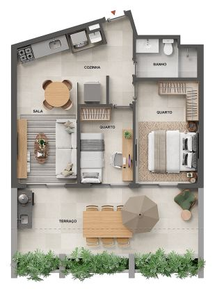 Planta 22 - 2 dorm 66,41m² - garden
