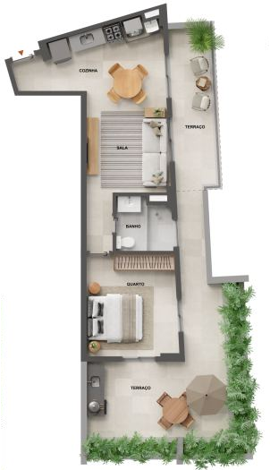 Planta 23 - 1 dorm 73,71m² - garden