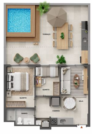 Planta 24 - 2 dorm 77,84m² - garden
