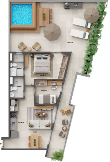 Planta 27 - 2 dorm 109,46m² - garden