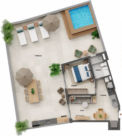 Planta 28 - 1 dorm 110,30m² - garden