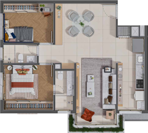 Planta 01 - 2 dorm 78,32m²