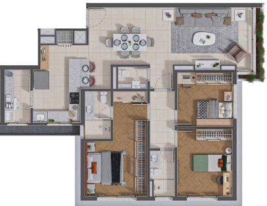 Planta 03 - 3 dorm 106,29m²