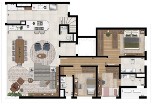 Planta 06 - 3 dorm 276,42m� - cobertura duplex - inferior
