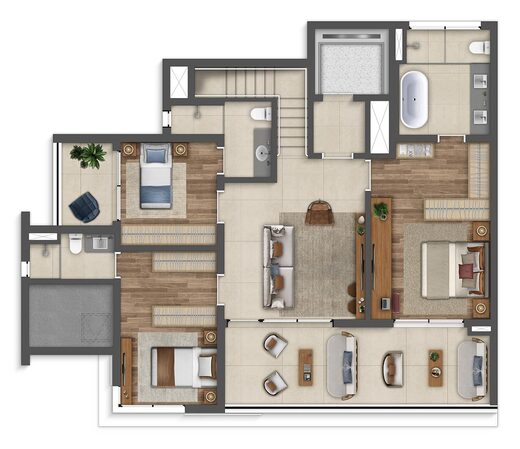 Planta 03 - 3 dorm 251m� - cobertura duplex - inferior