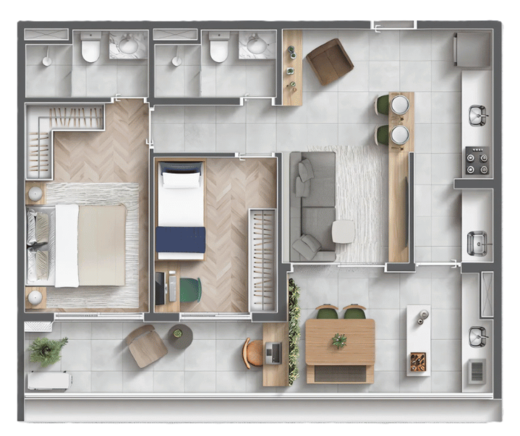 Planta 04 - 2 dorm 68m²