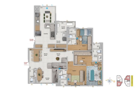 Planta 01 - 3 dorm 131m