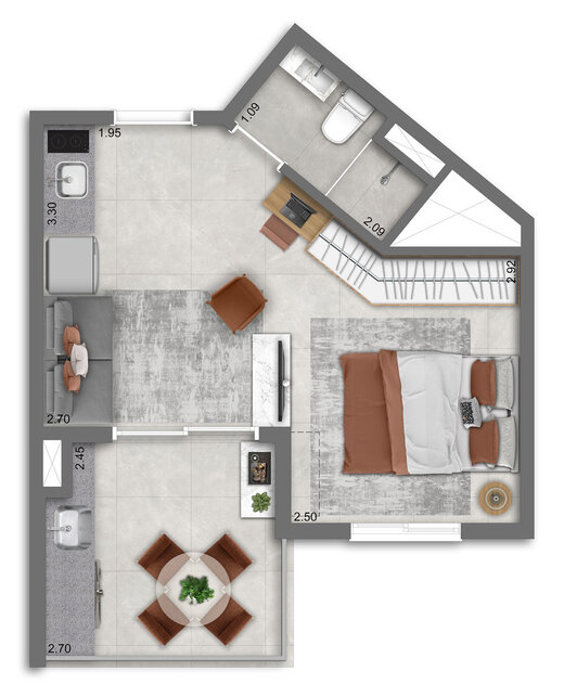 Planta 01 - 1 dorm 27m� - studio
