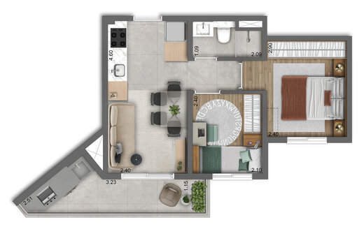 Planta 03 - 2 dorm 40m�