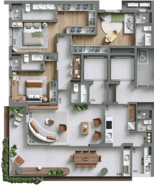 Planta 01 - 3 dorm 151m�