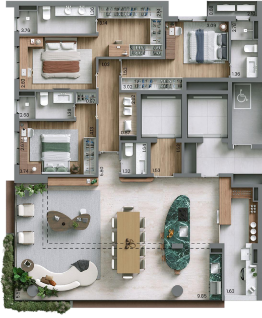 Planta 02 - 3 dorm 151m� - op��o